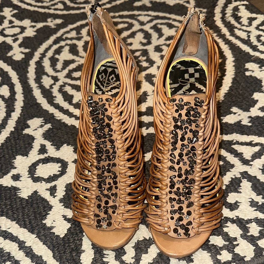 Sam Edelman Tan Heels with Black Beads